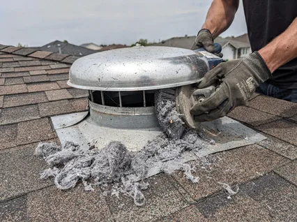 Cleaning Dryer Vent On Roof in Green