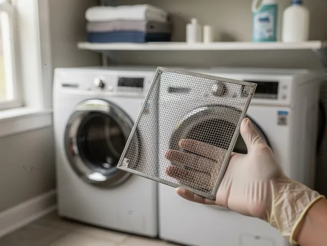 Green Dryer Vent Cleaning specialist performing detailed lint trap cleaning service in Green