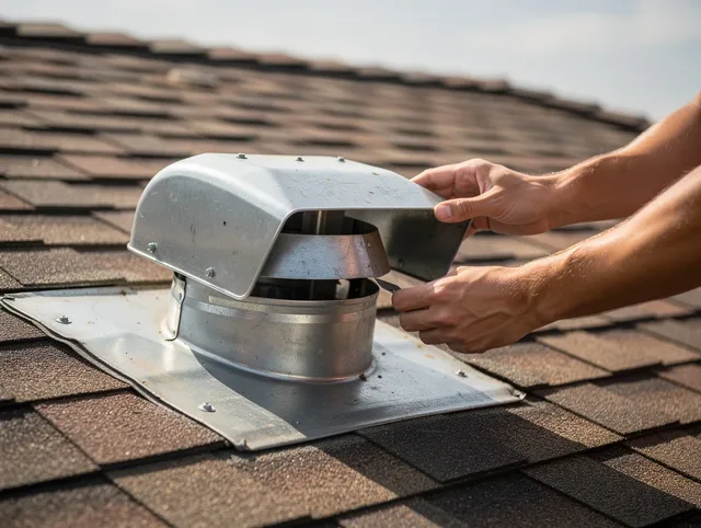 Green Dryer Vent Cleaning certified technician safely cleaning a roof-mounted dryer vent in Green