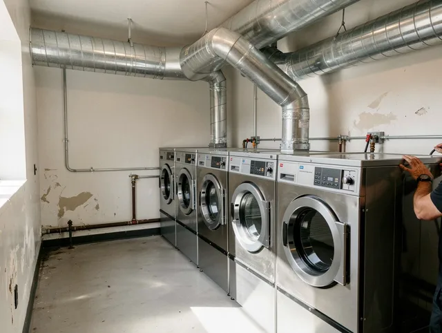 Green Dryer Vent Cleaning team performing large-scale commercial dryer vent cleaning in Green