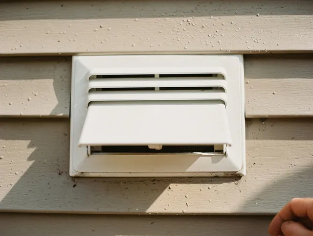 Green Dryer Vent Cleaning technician performing professional exhaust vent cleaning at a residential property in Green