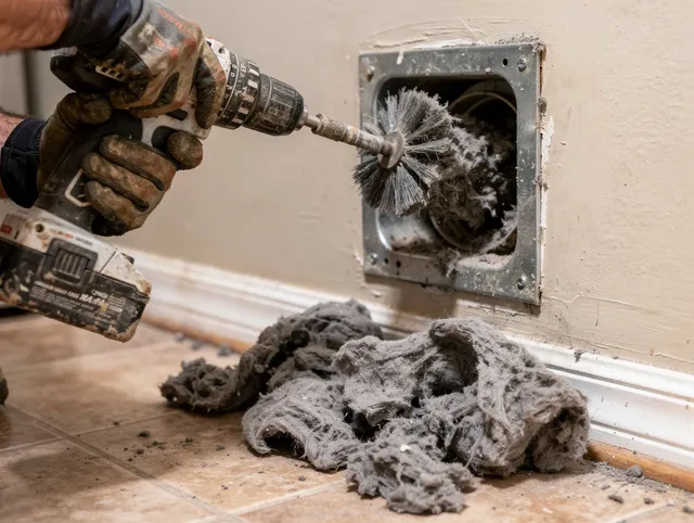 Certified Green Dryer Vent Cleaning technician performing dryer vent cleaning in Green